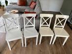 4 witte houten stoelen (IKEA: INGOLF), samen €40, Huis en Inrichting, Stoelen, Ophalen, Zo goed als nieuw, Wit, Twee