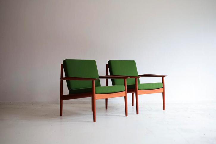 Set van 2 Fauteuils Arne Vodder Glostrup Mobelfabrik, Huis en Inrichting, Fauteuils, Zo goed als nieuw, Hout, Stof, 50 tot 75 cm