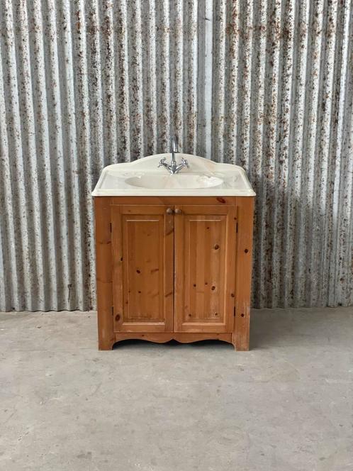 Vintage grenen badkamermeubel wasbak commode kast antiek, Huis en Inrichting, Badkamer | Badkamermeubels, Gebruikt, Wastafelkast
