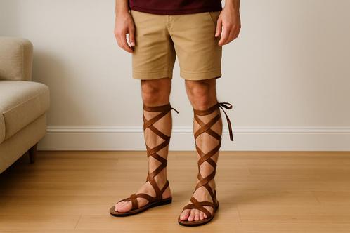 Roman Gladiator Sandals – Brown Faux Leather – 43-44, Kleding | Dames, Schoenen, Nieuw, Bruin, Ophalen of Verzenden