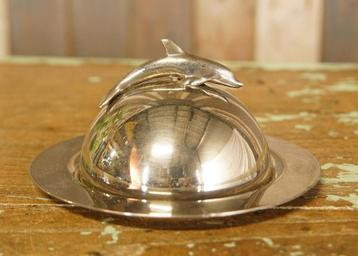 Zilverkleurig botervlootje glazen bak dolfijn handvat lepel beschikbaar voor biedingen