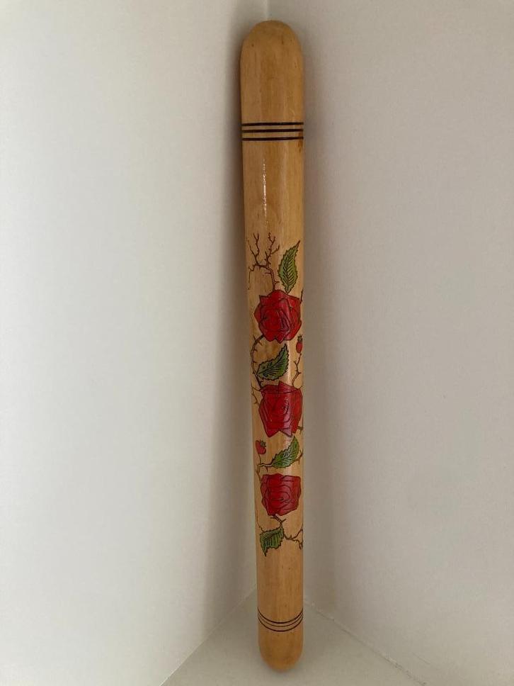 Brocante houten breinaaldenkoker met rozen, Hobby en Vrije tijd, Breien en Haken, Gebruikt, Breien, Overige typen, Ophalen of Verzenden
