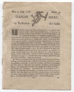 Haegse Mercurius 21 Aug 1708 Num:49 van den Jaere 1708, Verzenden