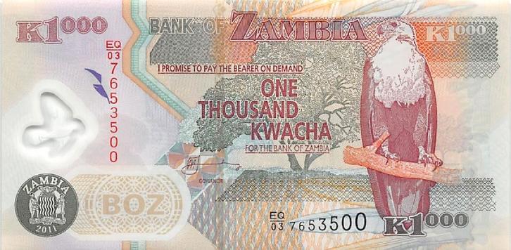 Zambia 1000 Kwacha 2011 Unc Polymer pn 44h, Postzegels en Munten, Bankbiljetten | Afrika, Los biljet, Zambia, Ophalen of Verzenden