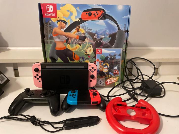 Nintendo Switch + Ring Fit Adventure + Extra's, Spelcomputers en Games, Spelcomputers | Nintendo Switch, Gebruikt, Switch Original