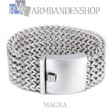 Rvs brede dames armband "Magna". RVS zilver staal