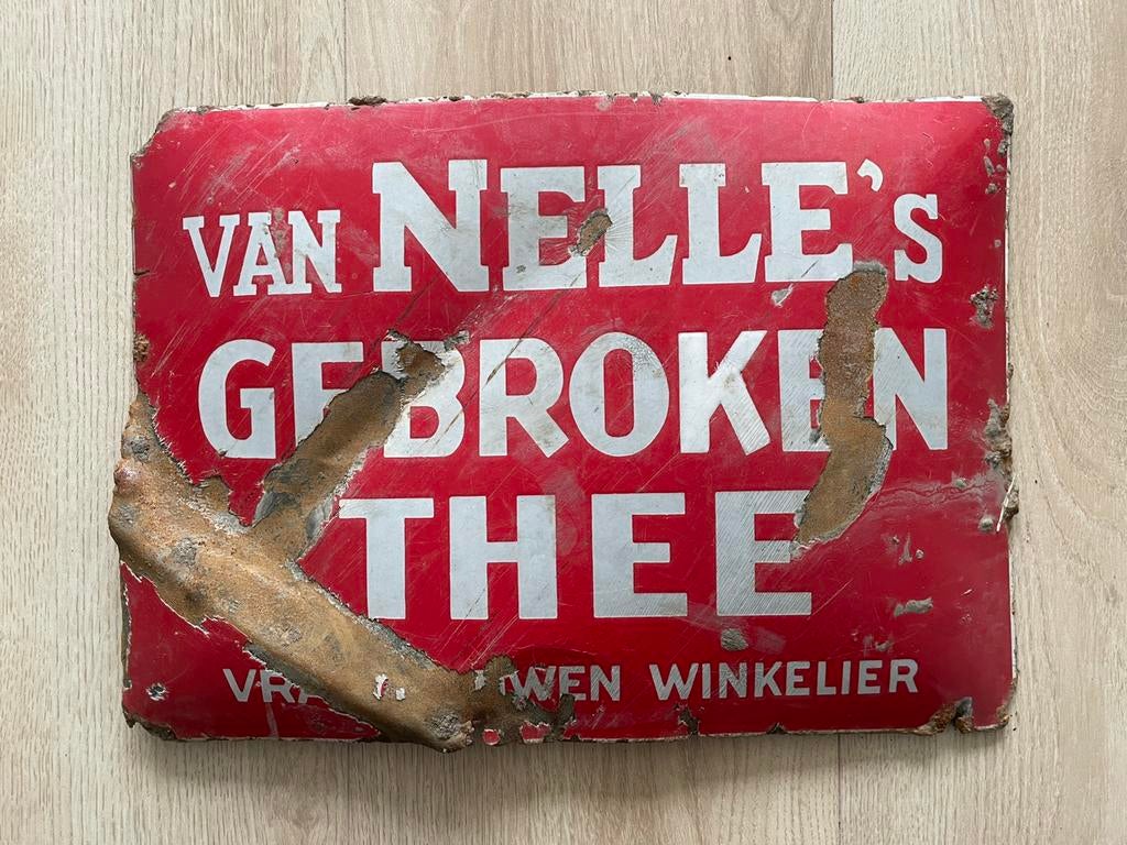 Emaille Reclamebord van Nelle 's Gebroken Thee, Ophalen of Verzenden, Gebruikt, Reclamebord