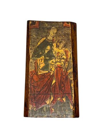 Antiek Devotie-icoon, schilderij Madonna met Kind, 19e eeuw beschikbaar voor biedingen