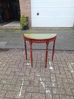 Mooi halfrond tafeltje met groen inleg en lade, Gebruikt, Klassiek, Ophalen of Verzenden, 75 cm of meer