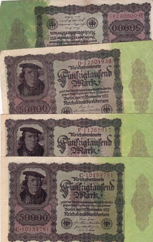 DUITSE REICHSBANKNOTE 4 X 50.000 MARK 1922, Postzegels en Munten, Bankbiljetten | Europa | Niet-Eurobiljetten, Duitsland, Ophalen of Verzenden