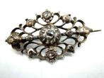 Antieke zilveren broche met 11 roosdiamanten, Ophalen of Verzenden, Zilver, Broche, Met edelsteen