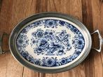 delfstblauw dienblad tinnen rand, Ophalen of Verzenden, Zo goed als nieuw, Ovaal, Overige materialen