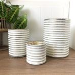 Riviera Maison Set van 3 witte / zilver windlichten set, Huis en Inrichting, Ophalen of Verzenden, Zo goed als nieuw, Wit, 75 cm of meer