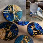 Unieke Onderzetters handbeschilderd Blue Luxe, Ophalen of Verzenden, Nieuw, Glas of Kopje