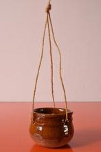 Kleine retro vintage jaren 70 hang bloempot / plantenhanger, Ophalen of Verzenden