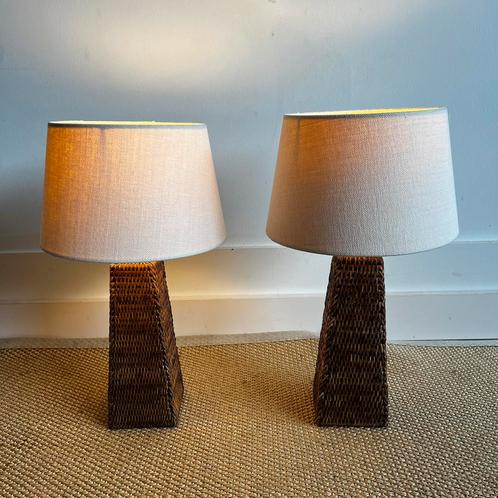 Set van 2 rotan rieten tafellampen birma vintage, Huis en Inrichting, Lampen | Tafellampen, Zo goed als nieuw, Ophalen