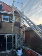 Steiger met luik, 3 delen + loopplanken, Ophalen of Verzenden, Gebruikt, Gevelsteiger, 5 meter of hoger