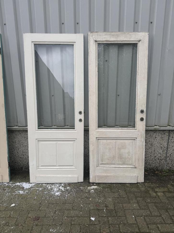 3 antieke paneeldeuren met geetst en helder glas, Doe-het-zelf en Verbouw, Deuren en Horren, Zo goed als nieuw, Binnendeur, 215 cm of meer