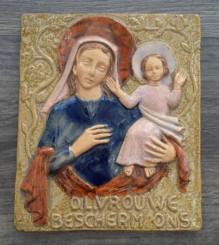 Om 1940 GROTE Russel Tiglia Tegelen Maria Madonna Tegel, Antiek en Kunst, Antiek | Religie, Ophalen of Verzenden