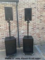 BEYMA 15” SUBS met KLIPSCH KI-102 Topjes, klein maar fijn!, Audio, Tv en Foto, Ophalen, Zo goed als nieuw, Front, Rear of Stereo speakers