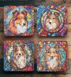 Sheltie Glas in Lood onderzetters met houder, Ophalen of Verzenden, Nieuw, Glas of Kopje