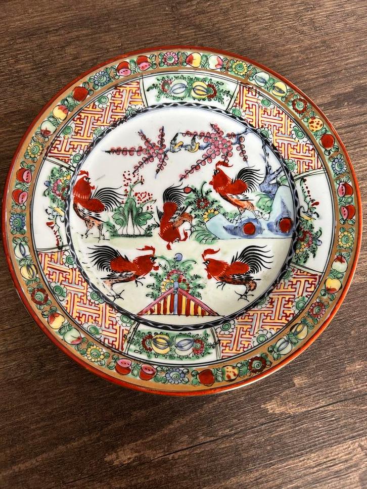 Chinees sierbord met hanen, gemerkt, Antiek en Kunst, Antiek | Wandborden en Tegels, Ophalen of Verzenden