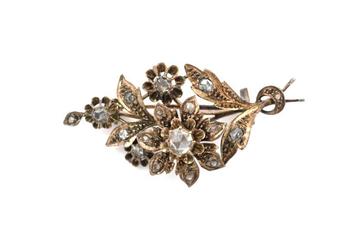 Antieke 14 Kt gouden tak broche met roosdiamanten, 0.75 ct. beschikbaar voor biedingen