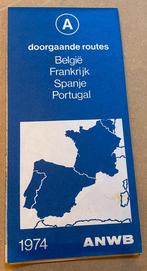 ANWB 1974 kaart doorgaande routes België Frankrijk Spanje Po, Gelezen, Europa Overig, Ophalen of Verzenden, Landkaart