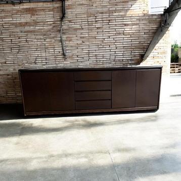 Vintage minimalistische dressoir in donker hout beschikbaar voor biedingen