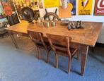 Antieke Franse hout gepinde tafel 240 x 100 cm met 3 laden, Ophalen