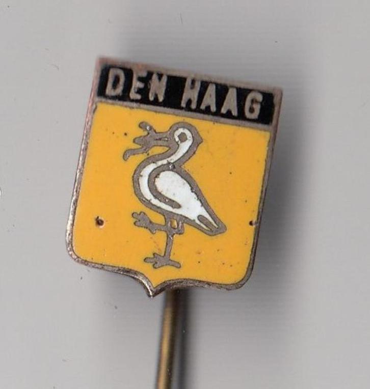 Den Haag emaille Stadswapen Ooievaar speldje, Verzamelen, Speldjes, Pins en Buttons, Gebruikt, Speldje of Pin, Overige onderwerpen