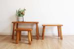 3 houten bijzet tafels. Vintage tafeltjes / retro mimiset, 55 tot 75 cm, Minder dan 45 cm, Gebruikt, Rechthoekig