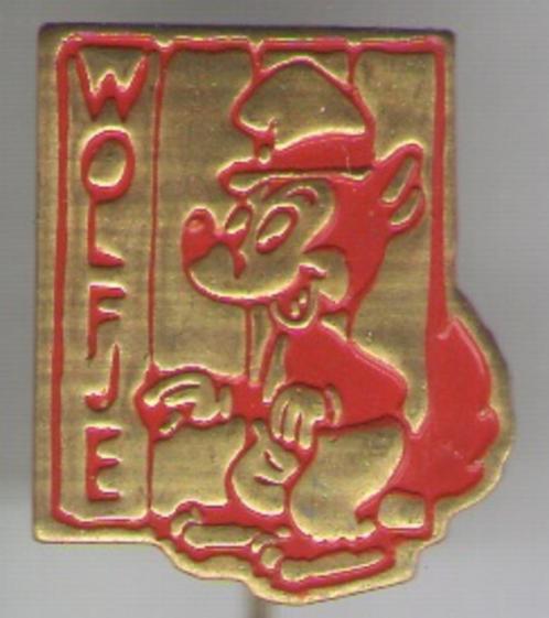 Wolfje rood op koper stripfiguur speldje ( S_076 ), Verzamelen, Speldjes, Pins en Buttons, Nieuw, Speldje of Pin, Figuurtje, Verzenden