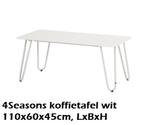 4Seasons koffietafel 110x60x45cm, LxBxH, WIT, Ophalen of Verzenden, Nieuw, Rechthoekig, Aluminium