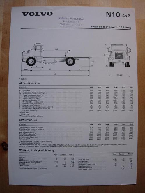 Volvo N10 4x2 Technische Specificatie folder 1980 Torpedo, Boeken, Auto's | Folders en Tijdschriften, Zo goed als nieuw, Volvo