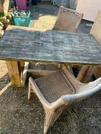 Tuintafel met 4 rotan stoelen, Ophalen, Gebruikt, Vierkant, Hout