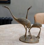 Antieke kraanvogels op blad messing, Ophalen of Verzenden, Koper