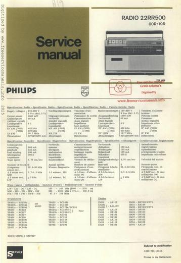  Philips, 22rr500 originele service manual beschikbaar voor biedingen