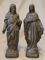 Stel Antieke beelden "Maria en Jezus" Heilig Hart, Antiek en Kunst, Ophalen of Verzenden