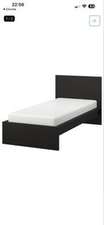 Eenpersoons zwart Malm bed  ikea van hout met  dikke matras, Gebruikt, 90 cm, Eenpersoons, Zwart
