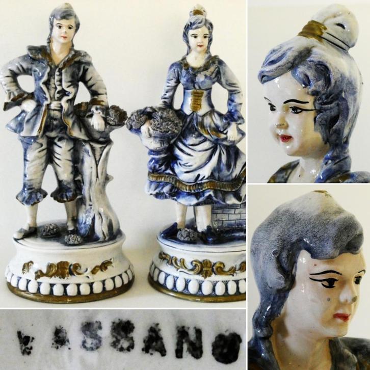 2 Grote beelden jongeman jongevrouw Bassano Italië Blauw wit, Antiek en Kunst, Antiek | Keramiek en Aardewerk, Ophalen of Verzenden
