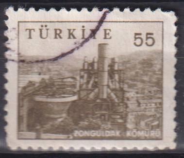 Turkije 1959 Industrie, Postzegels en Munten, Postzegels | Thematische zegels, Gestempeld, Plaats of Gebouw, Verzenden