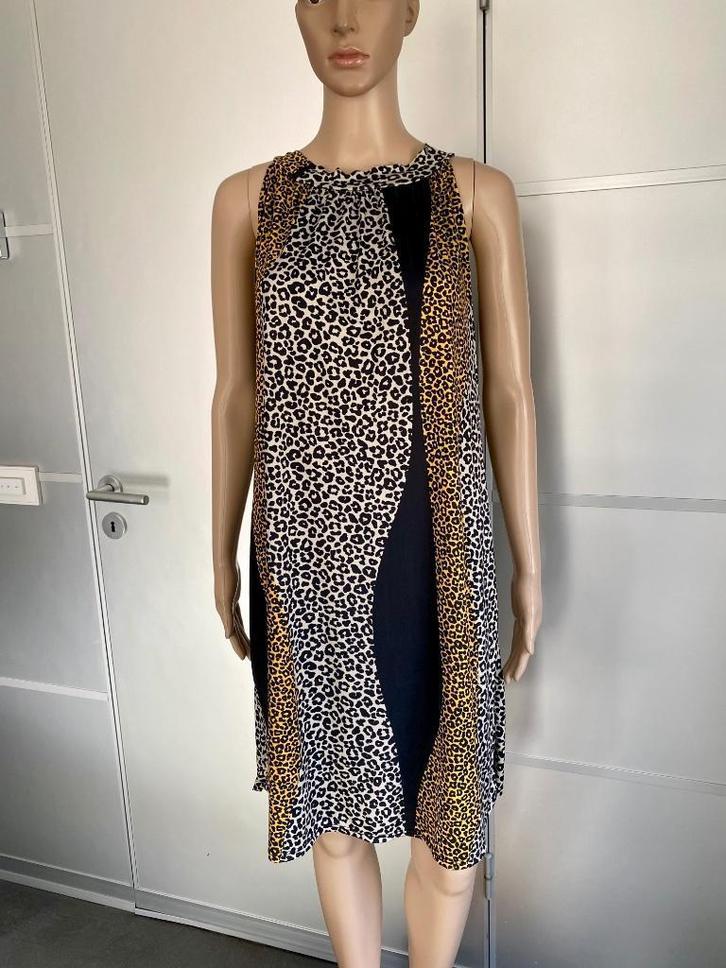 J366 jurk maat 44=L jurkje zomerjurk geel/zwart/beige, Kleding | Dames, Jurken, Zo goed als nieuw, Maat 42/44 (L), Geel, Knielengte