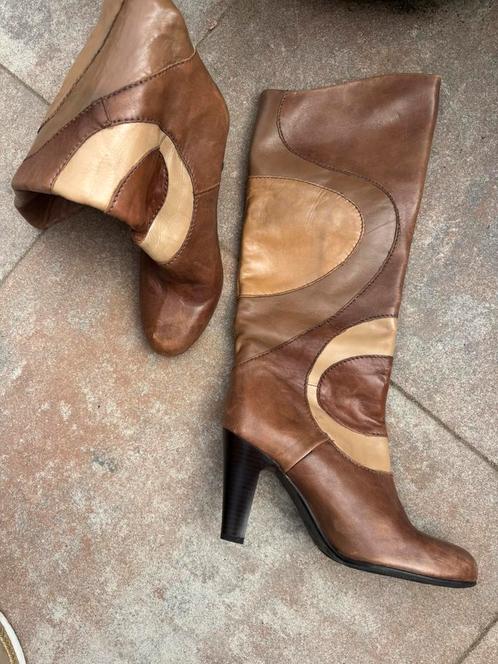 Hoge leren laarzen, Kleding | Dames, Schoenen, Zo goed als nieuw, Hoge laarzen, Beige, Verzenden