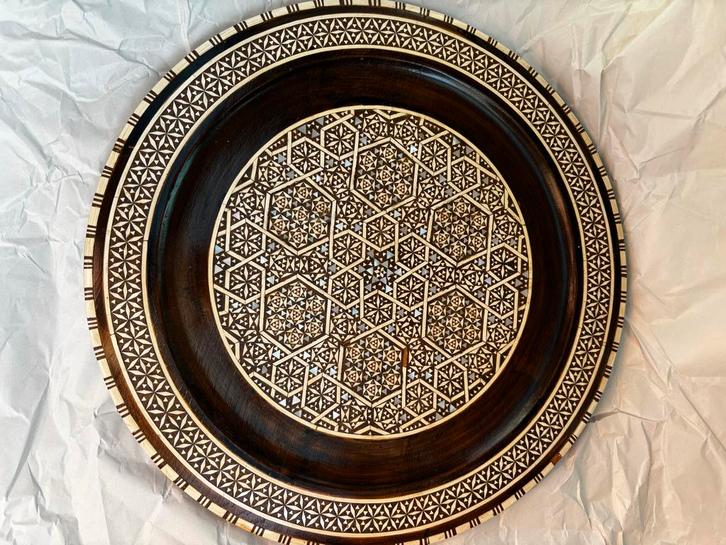 Syrisch Houten Bord met Mozaïek, Antiek en Kunst, Antiek | Schalen, Ophalen of Verzenden