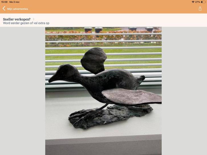 Bronzen beeld “Waterhoentje”, Antiek en Kunst, Kunst | Beelden en Houtsnijwerken, Verzenden