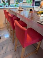 4 Rode Houten Keukenstoelen - Gratis Afhalen, Huis en Inrichting, Barkrukken, Ophalen, Gebruikt, 90 cm of meer, 4 krukken