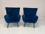 Set van 2 velvet fauteuils | Koningsblauw, Ophalen, 75 tot 100 cm, Zo goed als nieuw, Nvt