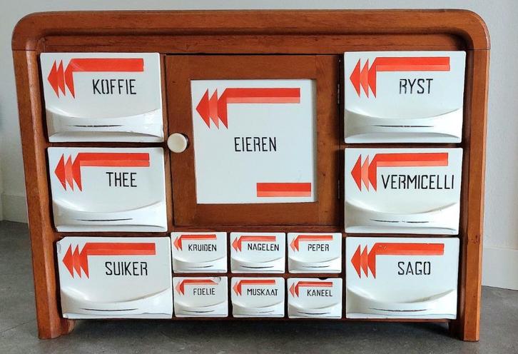 Antiek keukenkastje, eierkastje, porseleinen lades, uit 1920, Antiek en Kunst, Antiek | Porselein, Ophalen