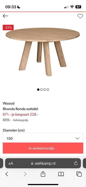 Eettafel WOOOD Rhonda, eiken, 150 cm diameter beschikbaar voor biedingen